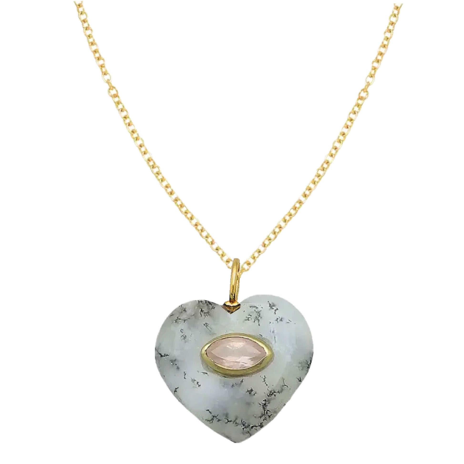LoveSpell Heart Necklace - I need more love in my life - Dendrite Opal + Rose Quartz) Necklace Robyn Canady 14K Gold Filled Chain 