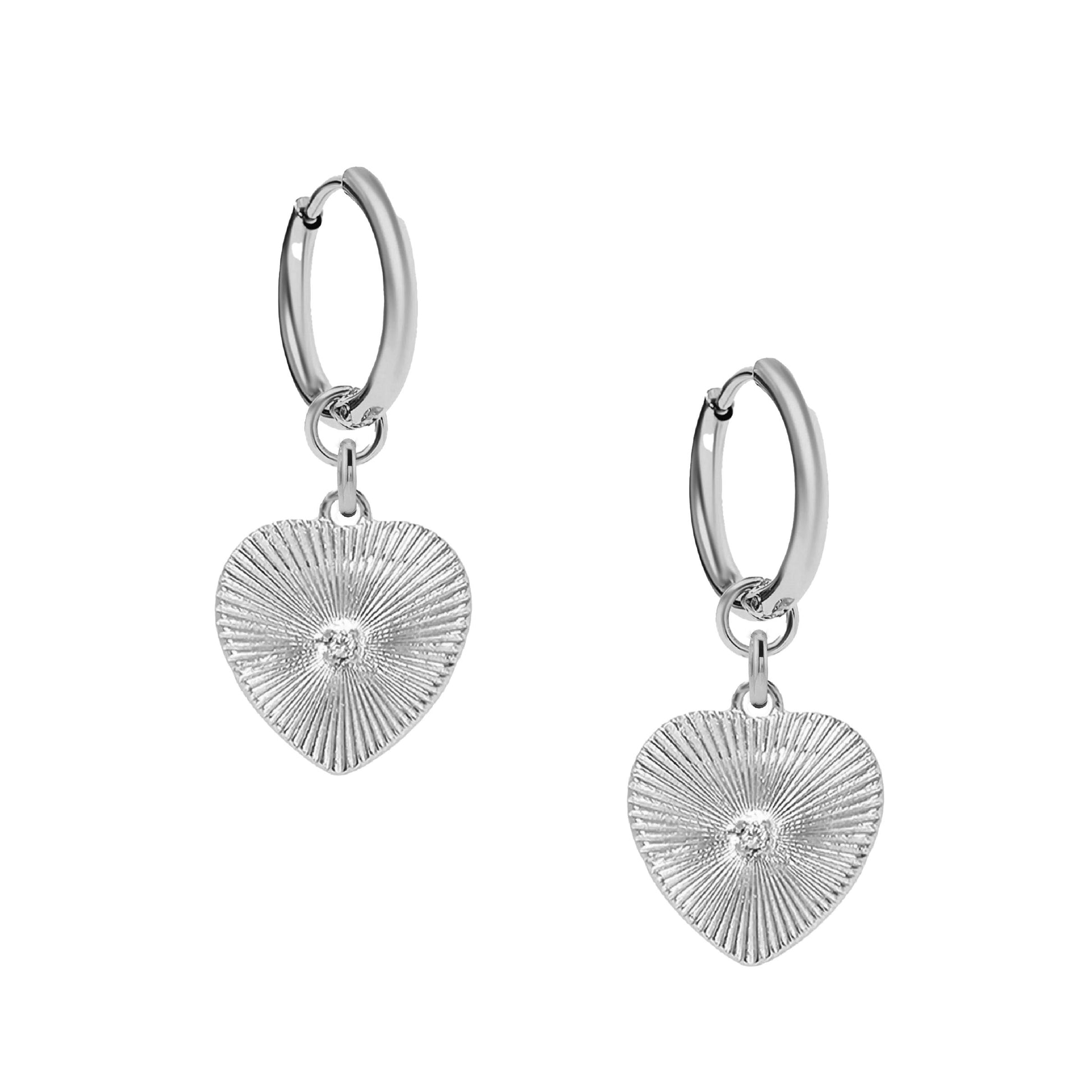 Sunburst Heart Crystal Hoop Earrings Robyn Canady Silver 