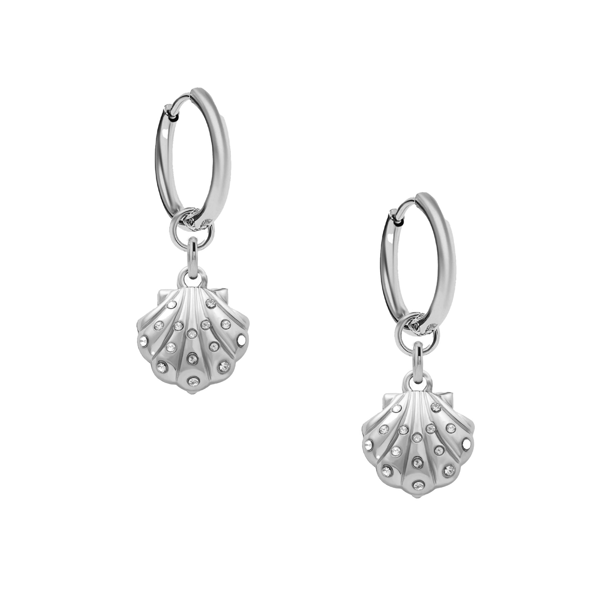 Crystal Seashell Hoop Earrings Robyn Canady Silver 