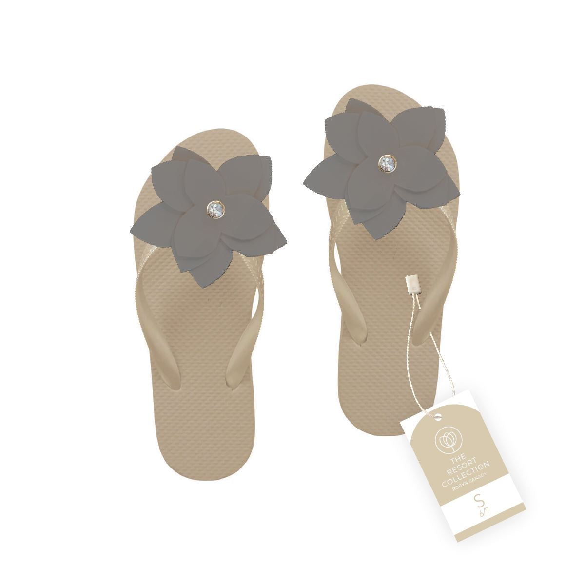 WS - Three Pairs of Handmade Large Flower Flip Flops with Rhinestone Accent Robyn Canady Gold/Brown 