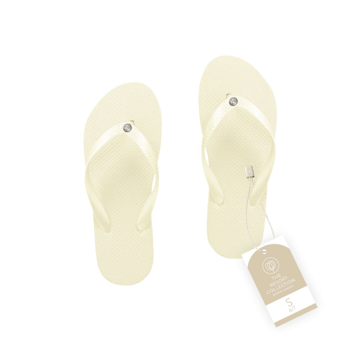 WS - Three Pairs of Flip Flops with Crystal Accent Robyn Canady Champagne 