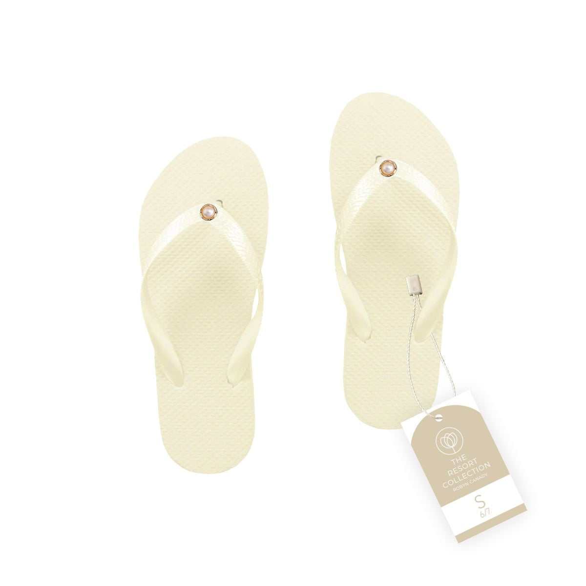 WS - Three Pairs of Flip Flops with Pearl Accent Robyn Canady Champagne 