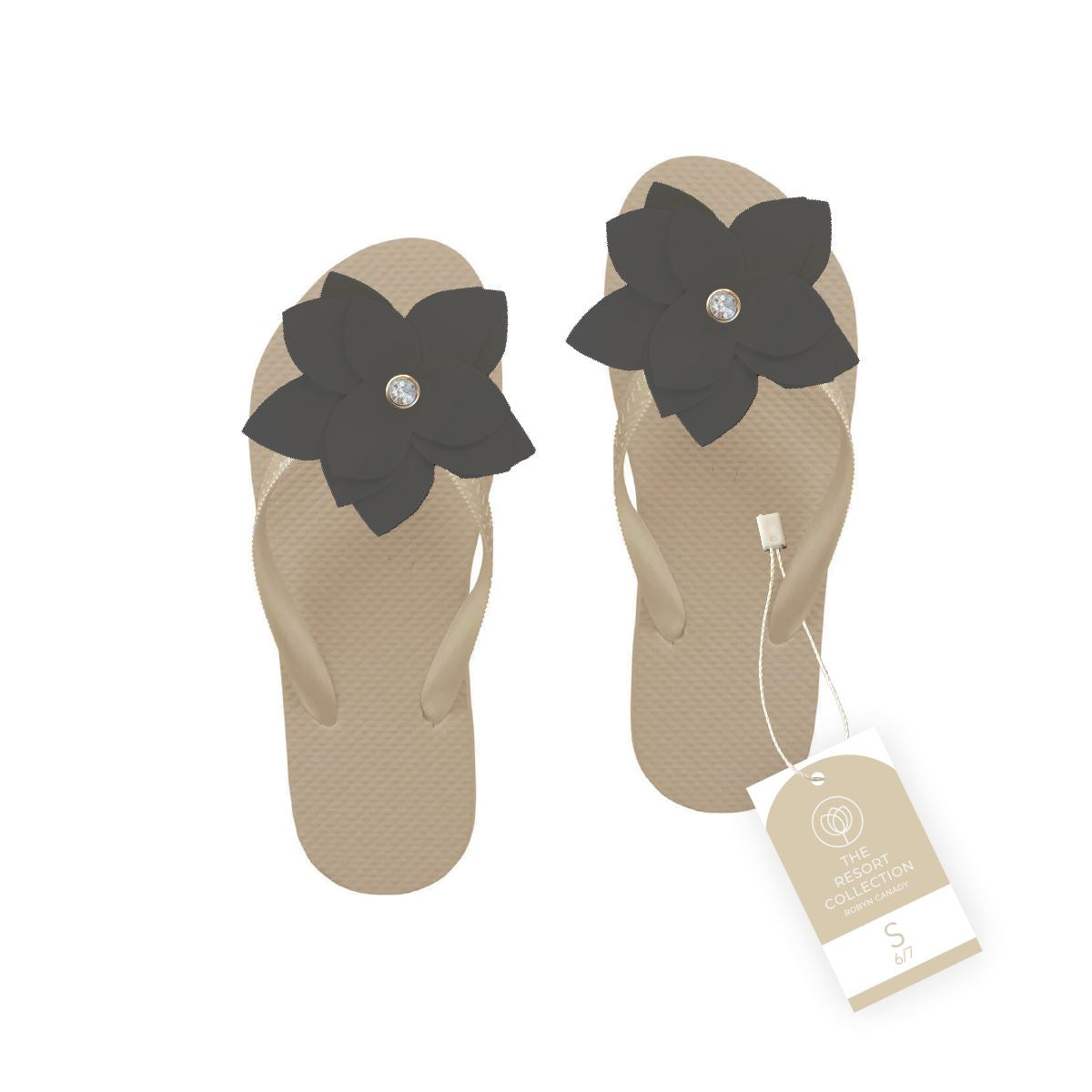 WS - Three Pairs of Handmade Large Flower Flip Flops with Rhinestone Accent Robyn Canady Gold/Black 