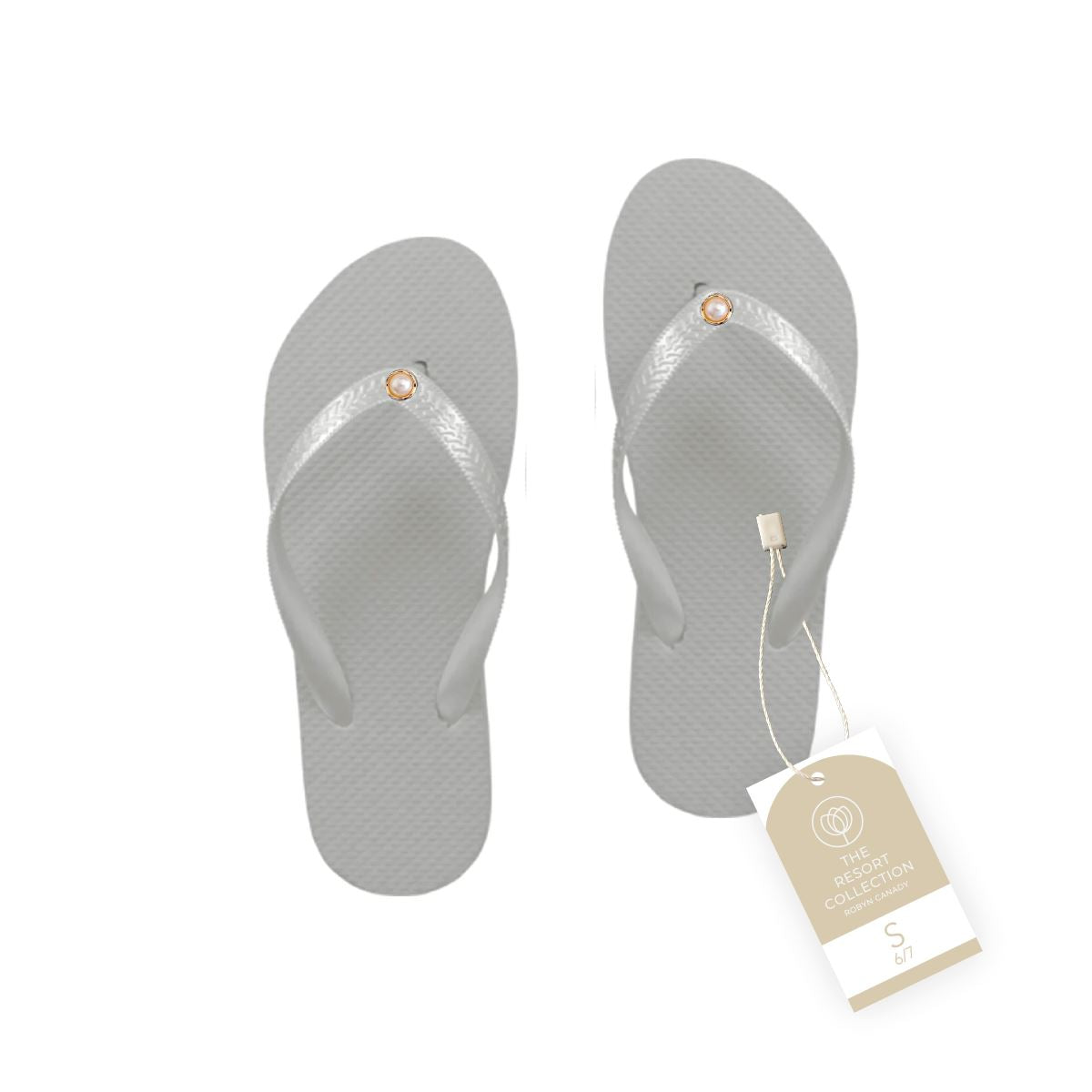 WS - Three Pairs of Flip Flops with Pearl Accent Robyn Canady Gray 