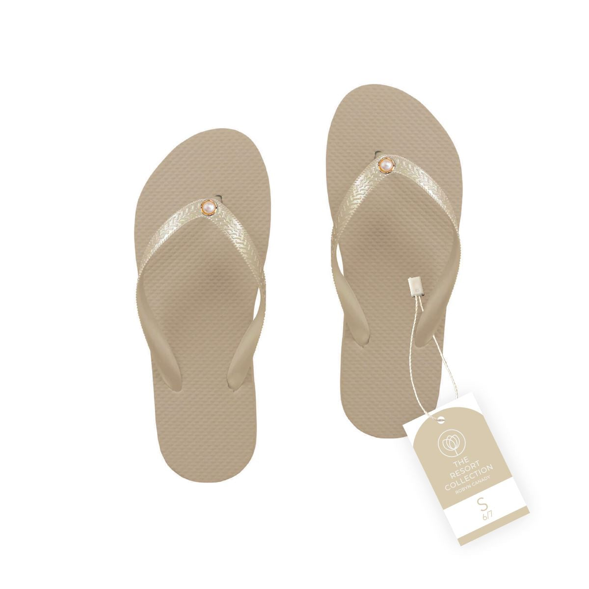 WS - Three Pairs of Flip Flops with Pearl Accent Robyn Canady Gold 