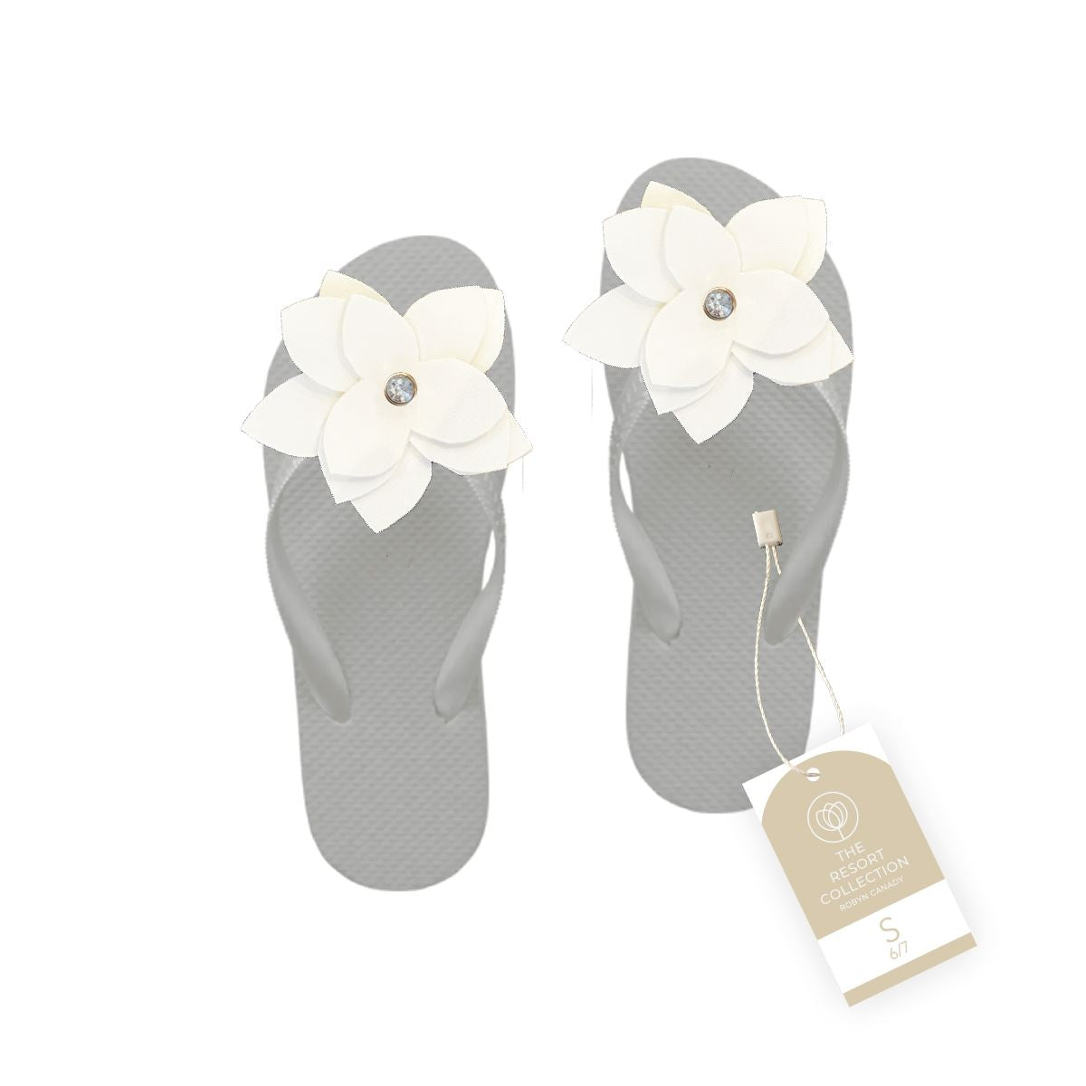 WS - Three Pairs of Handmade Large Flower Flip Flops with Rhinestone Accent Robyn Canady Gray 