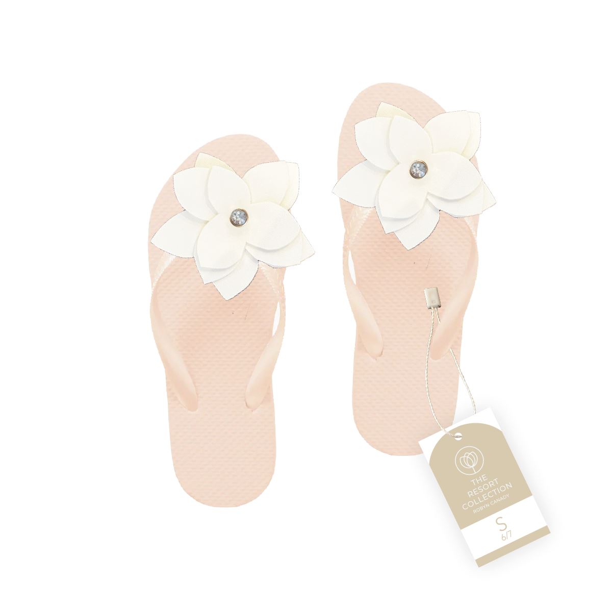 WS - Three Pairs of Handmade Large Flower Flip Flops with Rhinestone Accent Robyn Canady Blush 