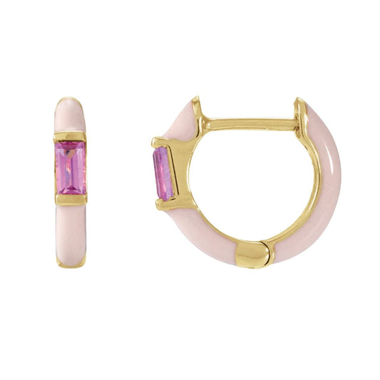 14K Pink Tourmaline Enamel Hoops Earrings Robyn Canady 