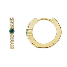 Load image into Gallery viewer, Emerald and Diamond Hoops Earrings Robyn Canady 
