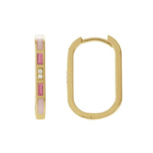 Load image into Gallery viewer, 14K Pink Enamel, Tourmaline and Diamond Hinged Hoops Earrings Robyn Canady 
