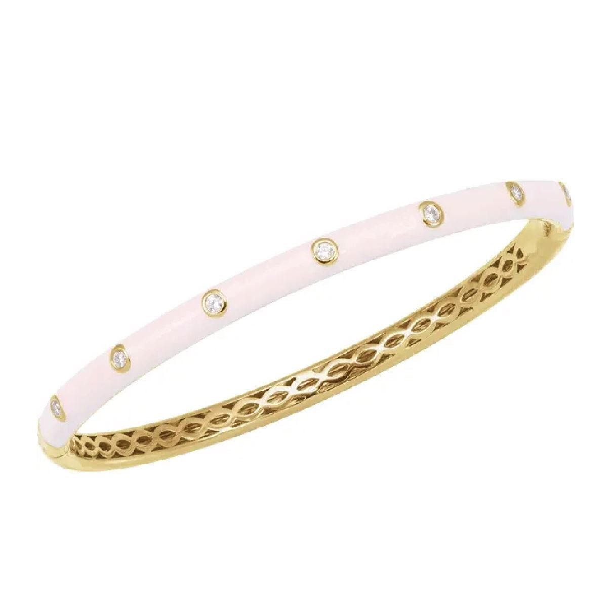 14K Pink Enamel and Diamond Hinged Bangle Bracelet Bracelet Robyn Canady 