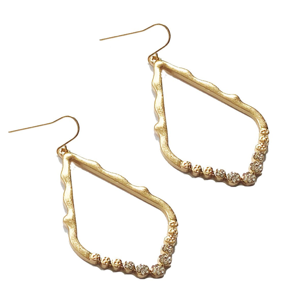 Matte Gold Teardrop Earrings with Rhinestones Earrings Robyn Canady 