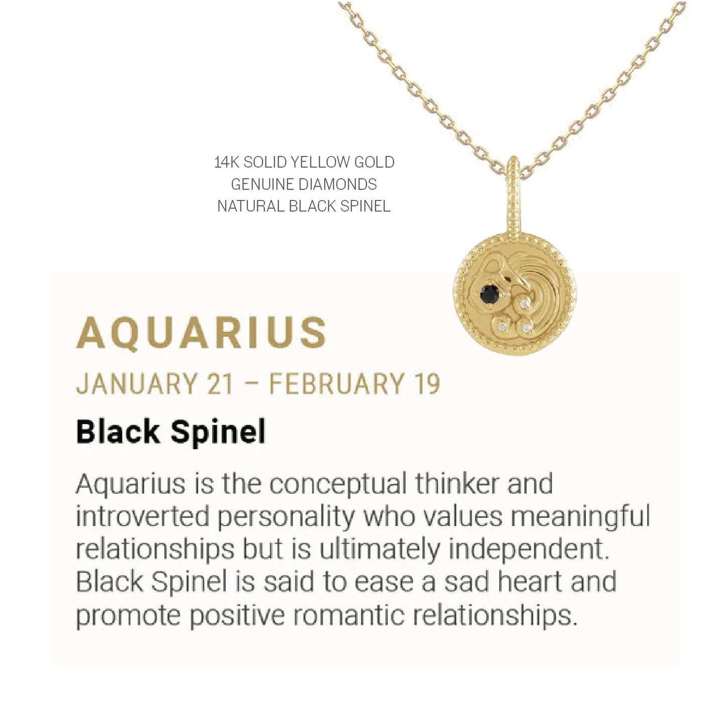 Zodiac Charm Necklace in 14K Gold with Diamonds Necklace Robyn Canady 14K Solid Gold 16" Aquarius