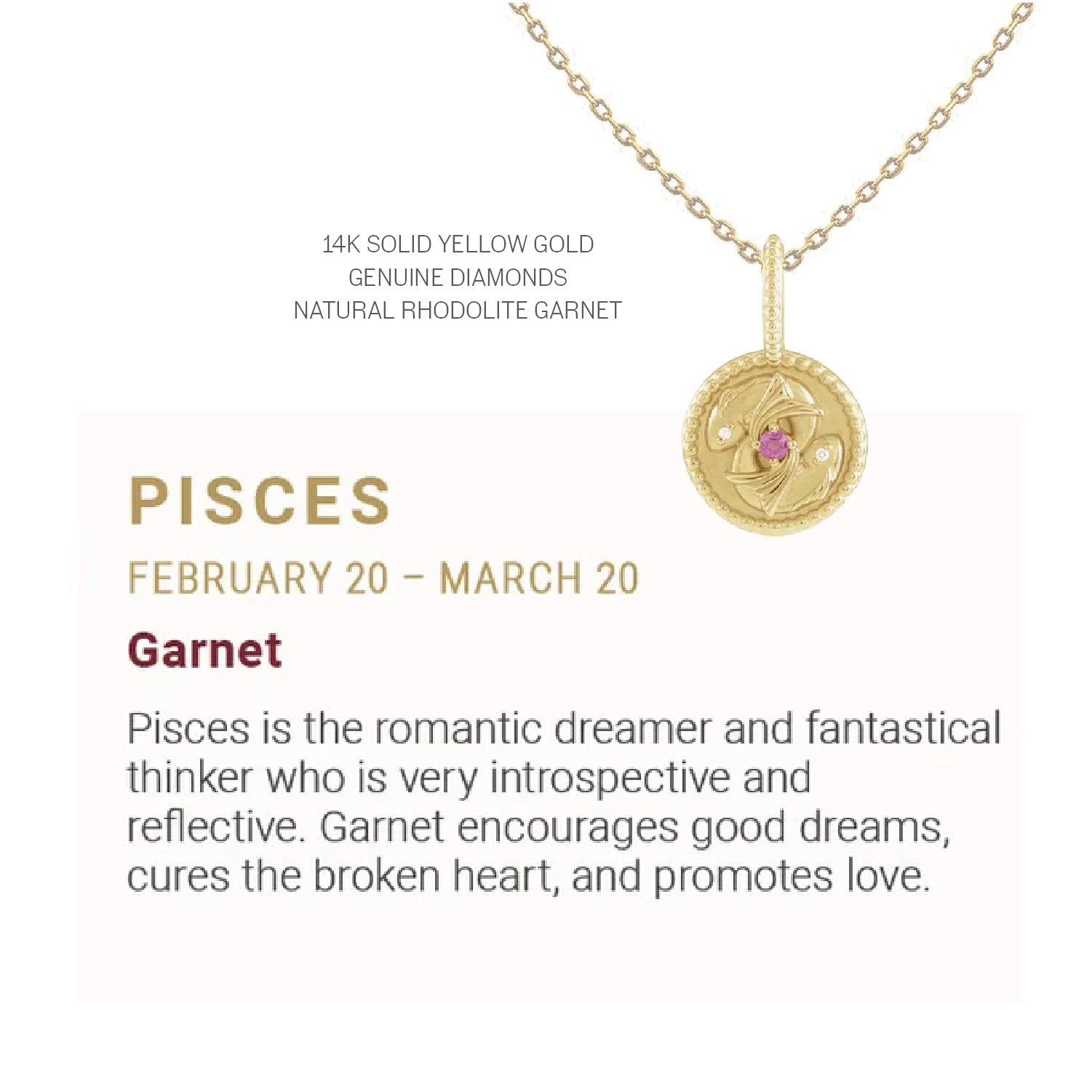 Zodiac Charm Necklace in 14K Gold with Diamonds Necklace Robyn Canady 14K Solid Gold 16" Pisces
