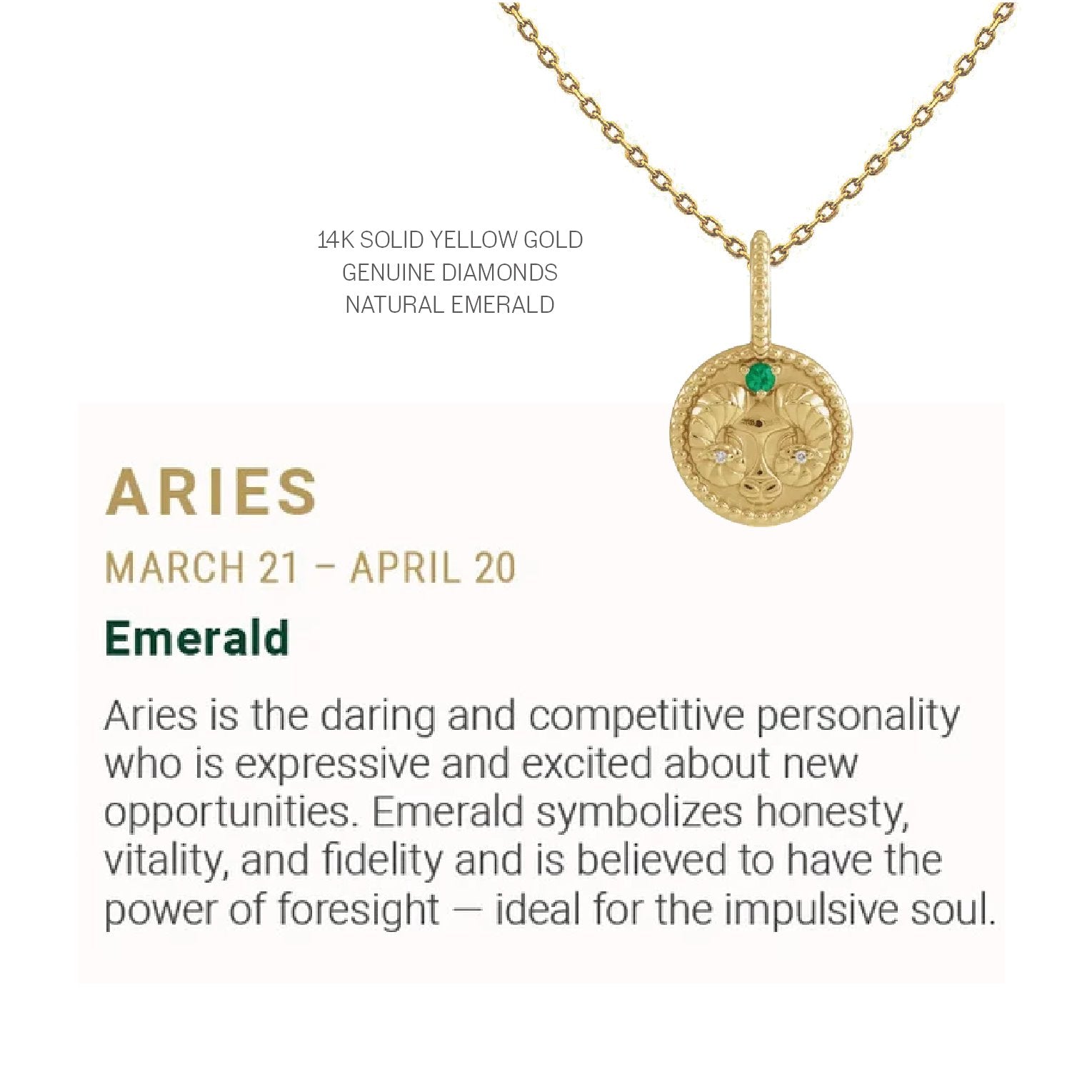 Zodiac Charm Necklace in 14K Gold with Diamonds Necklace Robyn Canady 14K Solid Gold 16" Aries