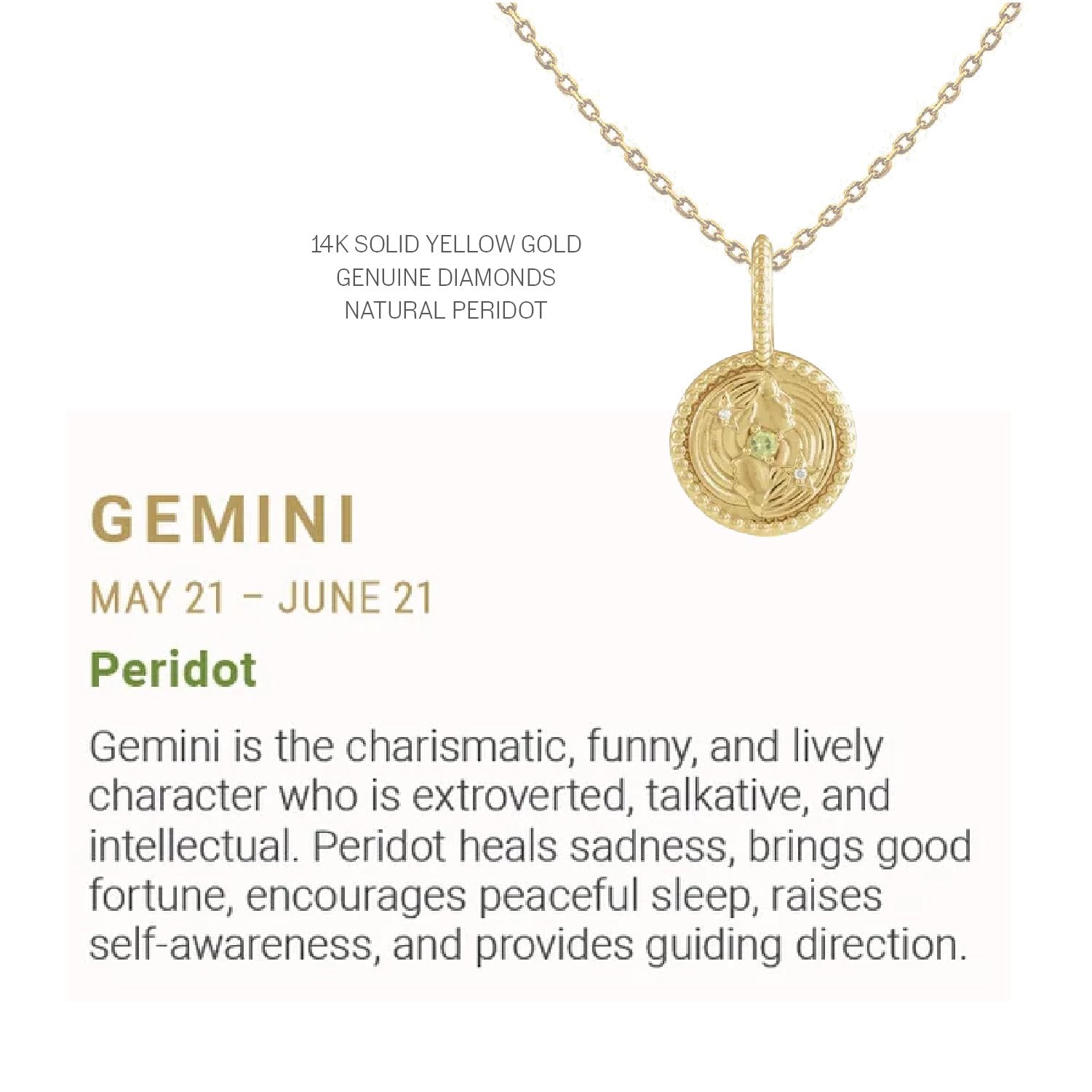 Zodiac Charm Necklace in 14K Gold with Diamonds Necklace Robyn Canady 14K Solid Gold 16" Gemini