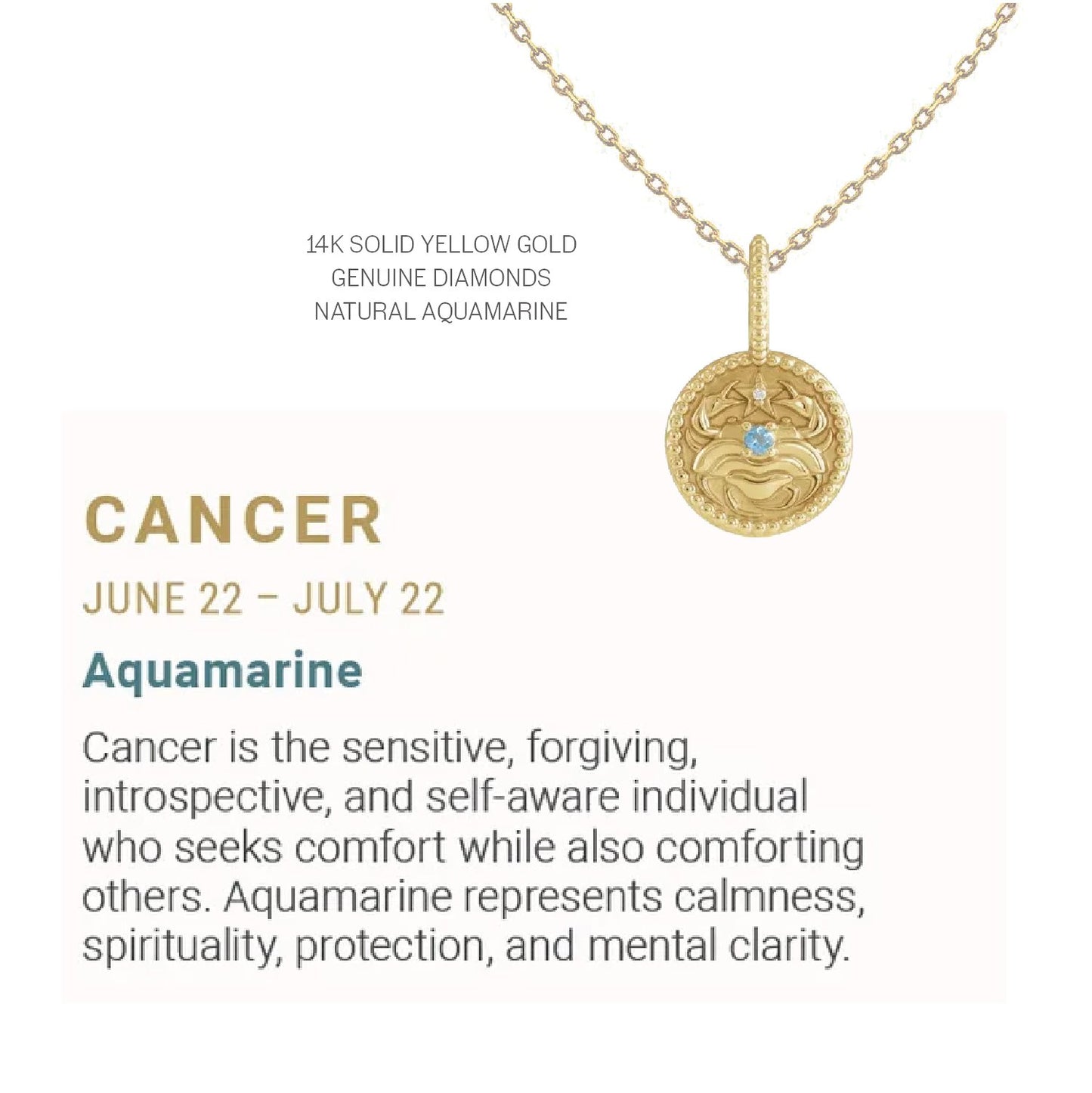 Zodiac Charm Necklace in 14K Gold with Diamonds Necklace Robyn Canady 14K Solid Gold 16" Cancer