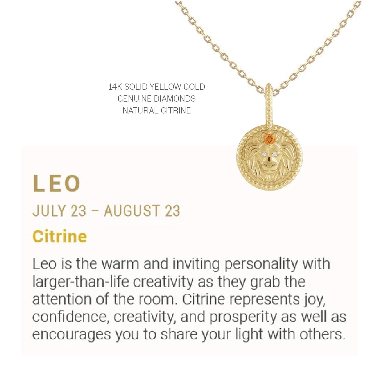 Zodiac Charm Necklace in 14K Gold with Diamonds Necklace Robyn Canady 14K Solid Gold 16" Leo