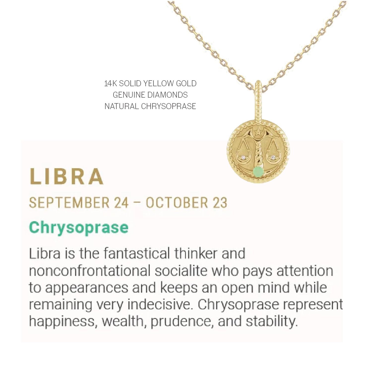 Zodiac Charm Necklace in 14K Gold with Diamonds Necklace Robyn Canady 14K Solid Gold 16" Libra