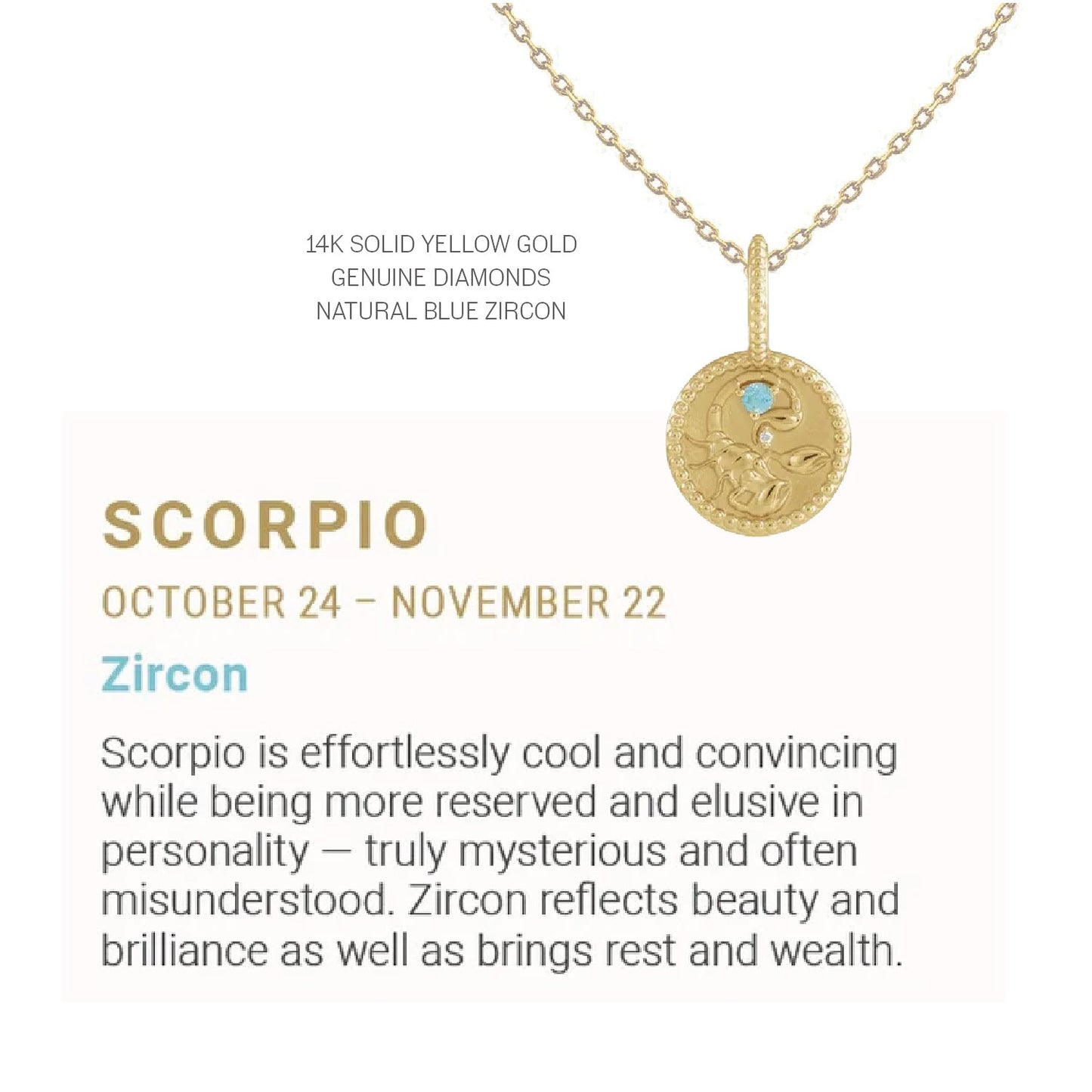 Zodiac Charm Necklace in 14K Gold with Diamonds Necklace Robyn Canady 14K Solid Gold 16" Scorpio