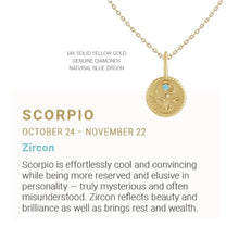Load image into Gallery viewer, Zodiac Charm Necklace in 14K Gold with Diamonds Necklace Robyn Canady 14K Solid Gold 16&quot; Scorpio
