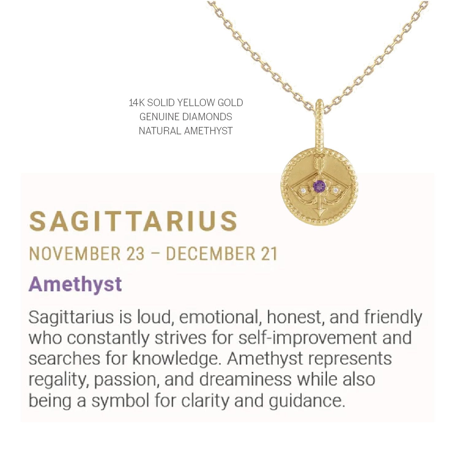 Zodiac Charm Necklace in 14K Gold with Diamonds Necklace Robyn Canady 14K Solid Gold 16" Sagittarius