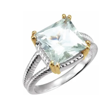 Load image into Gallery viewer, Natural Prasiolite in Sterling Silver and 14K Gold Statement Ring, Size 7 Robyn Canady 
