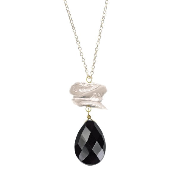 Long Keishi Pearl and Onyx Drop Necklace Robyn Canady 