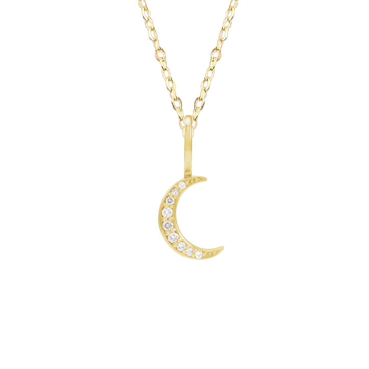 14K Solid Gold Crescent Moon with Diamonds Necklace Robyn Canady 