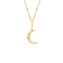 Load image into Gallery viewer, 14K Solid Gold Crescent Moon with Diamonds Necklace Robyn Canady 
