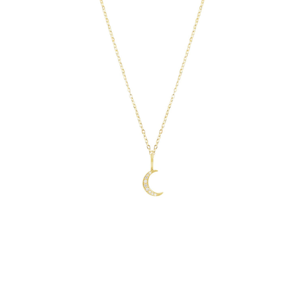 14K Solid Gold Crescent Moon with Diamonds Necklace Robyn Canady 14K Gold Filled 