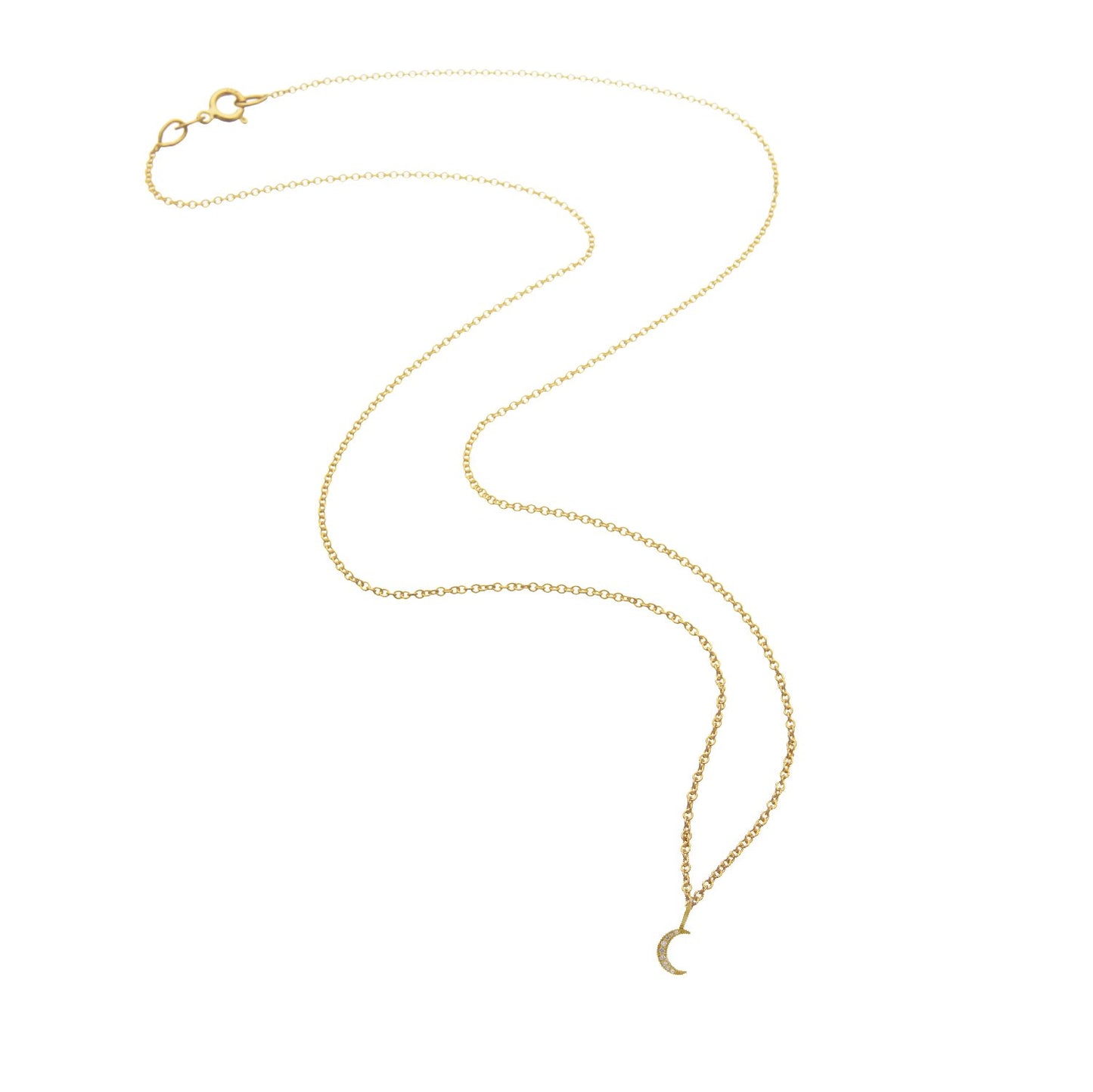 14K Solid Gold Crescent Moon with Diamonds Necklace Robyn Canady 