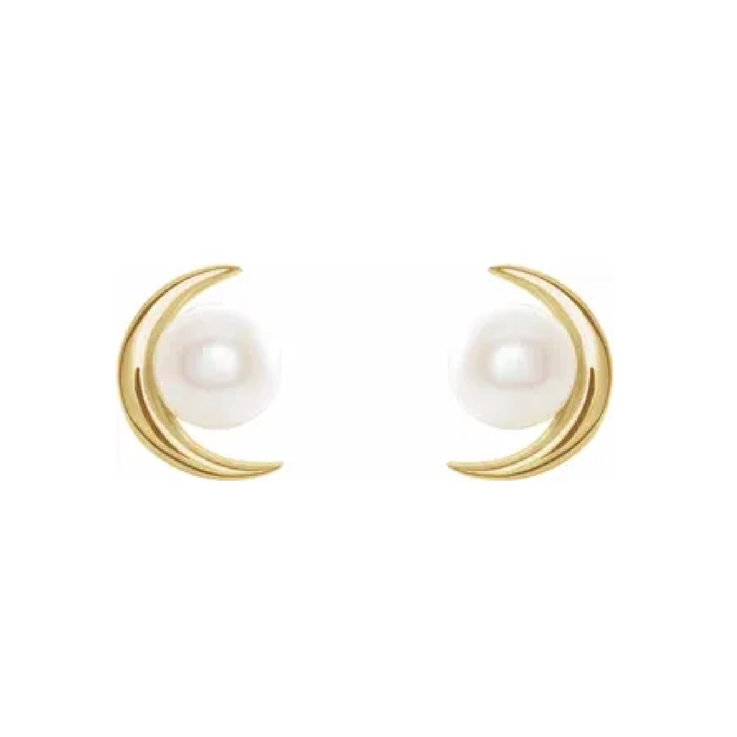 14K Solid Gold Crescent Moon Pearl Stud Earrings Earrings Robyn Canady 