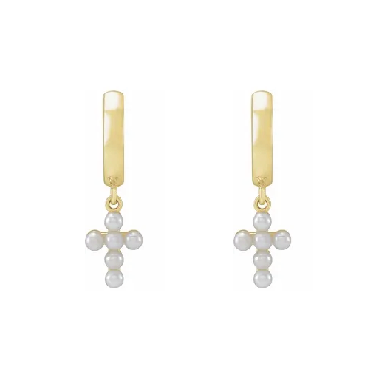 14K Solid Gold Pearl Cross Hoop Earrings Earrings Robyn Canady 