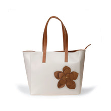 Load image into Gallery viewer, Italian Leather Tote with Lotus Flower in Cream + Brown Robyn Canady 
