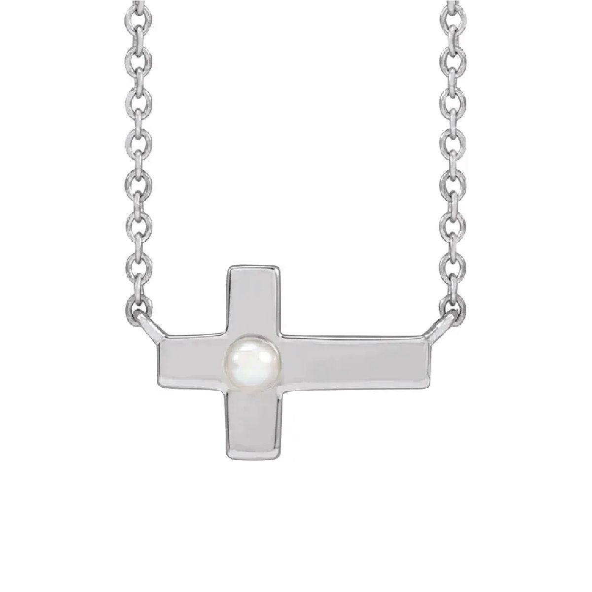 Single Pearl Sideways Cross Necklace Necklace Robyn Canady Sterling Silver 