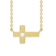 Load image into Gallery viewer, Single Pearl Sideways Cross Necklace Necklace Robyn Canady 14K Solid Gold 
