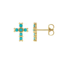Load image into Gallery viewer, Turquoise Cross Stud Earrings Necklace Robyn Canady 14K Solid Gold 
