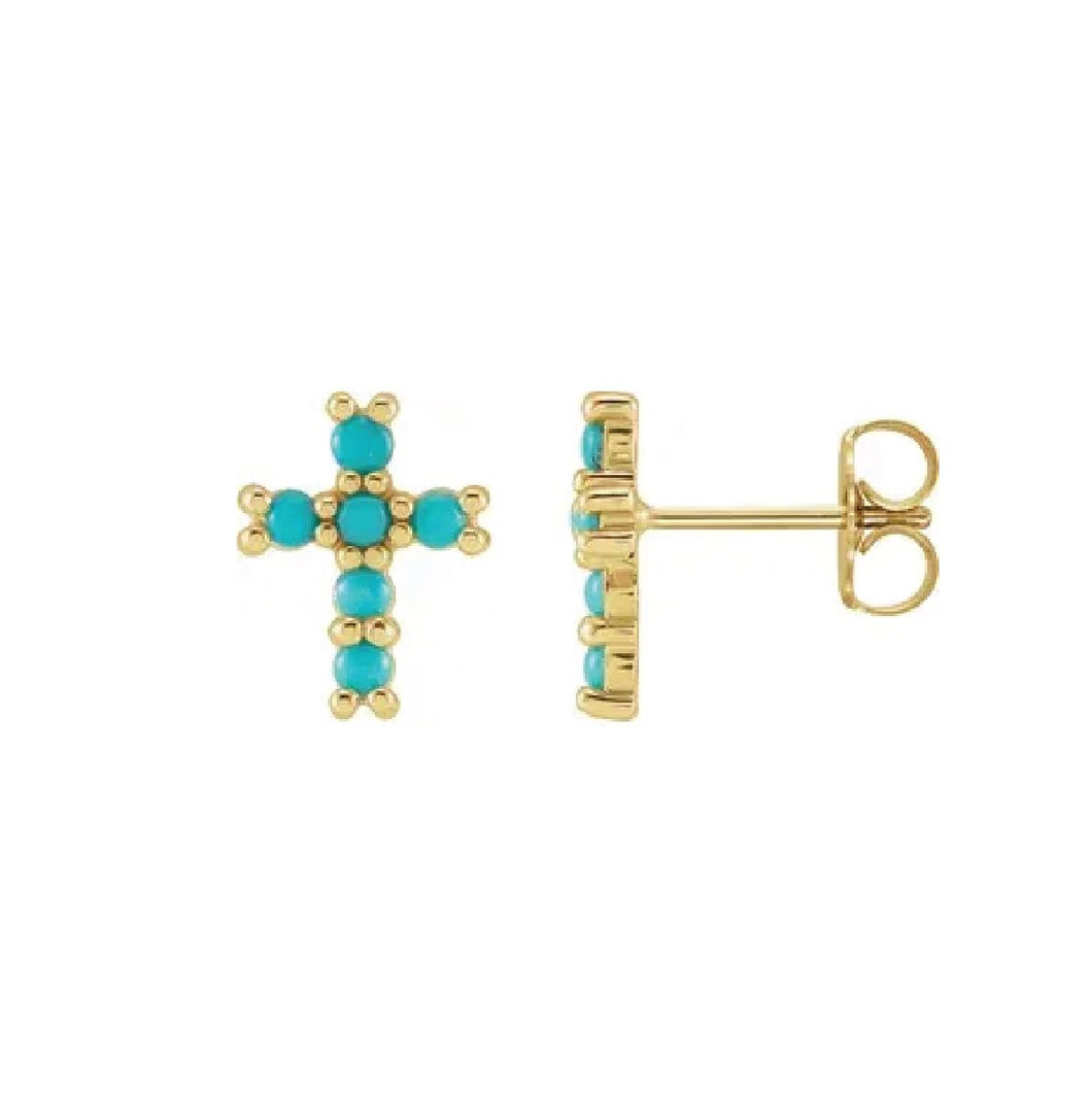 Turquoise Cross Stud Earrings Necklace Robyn Canady 14K Solid Gold 
