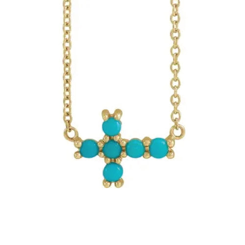 Turquoise Sideways Cross Necklace Necklace Robyn Canady 14K Solid Gold 