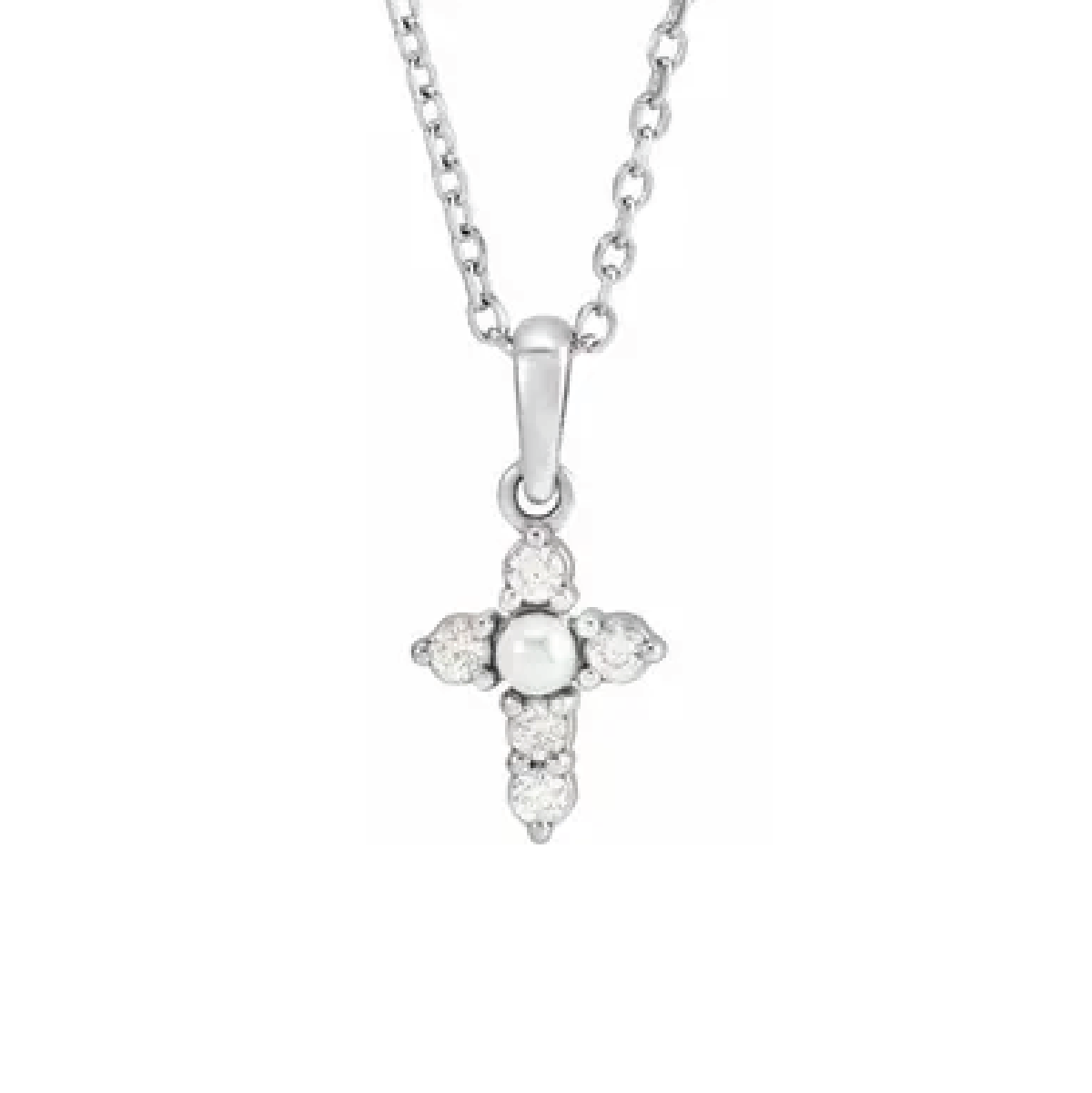 Diamond and Pearl Cross Necklace Necklace Robyn Canady Sterling Silver 