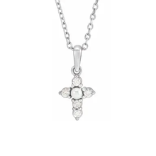 Load image into Gallery viewer, Diamond and Pearl Cross Necklace Necklace Robyn Canady Sterling Silver 
