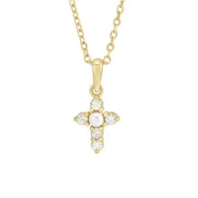 Load image into Gallery viewer, Diamond and Pearl Cross Necklace Necklace Robyn Canady 14K Solid Gold 
